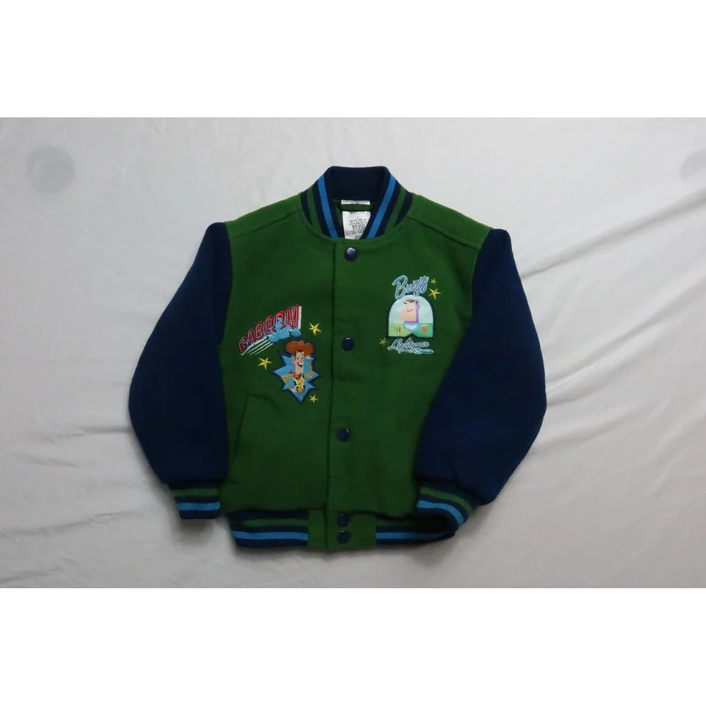 Disney Toy Story Woody Buzz Lightyear Varsity Jacket Green Blue Kids 2/3